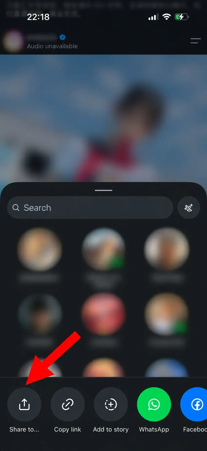 Tap Share to… in Instagram to open the share options